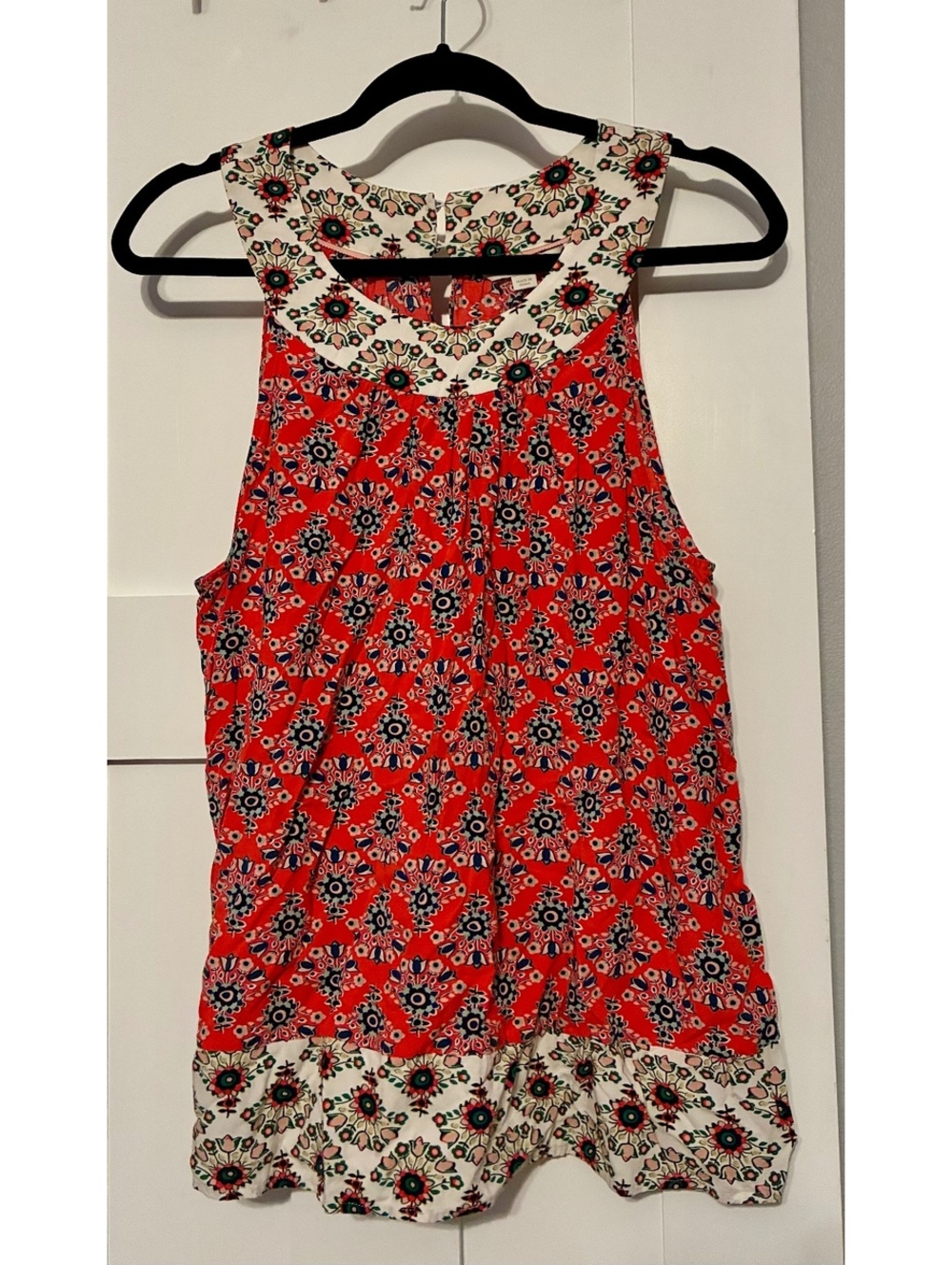 Boden Floral Silk Top Sleeveless Blouse Size US 12 / UK 16 Red Multi Bohemian